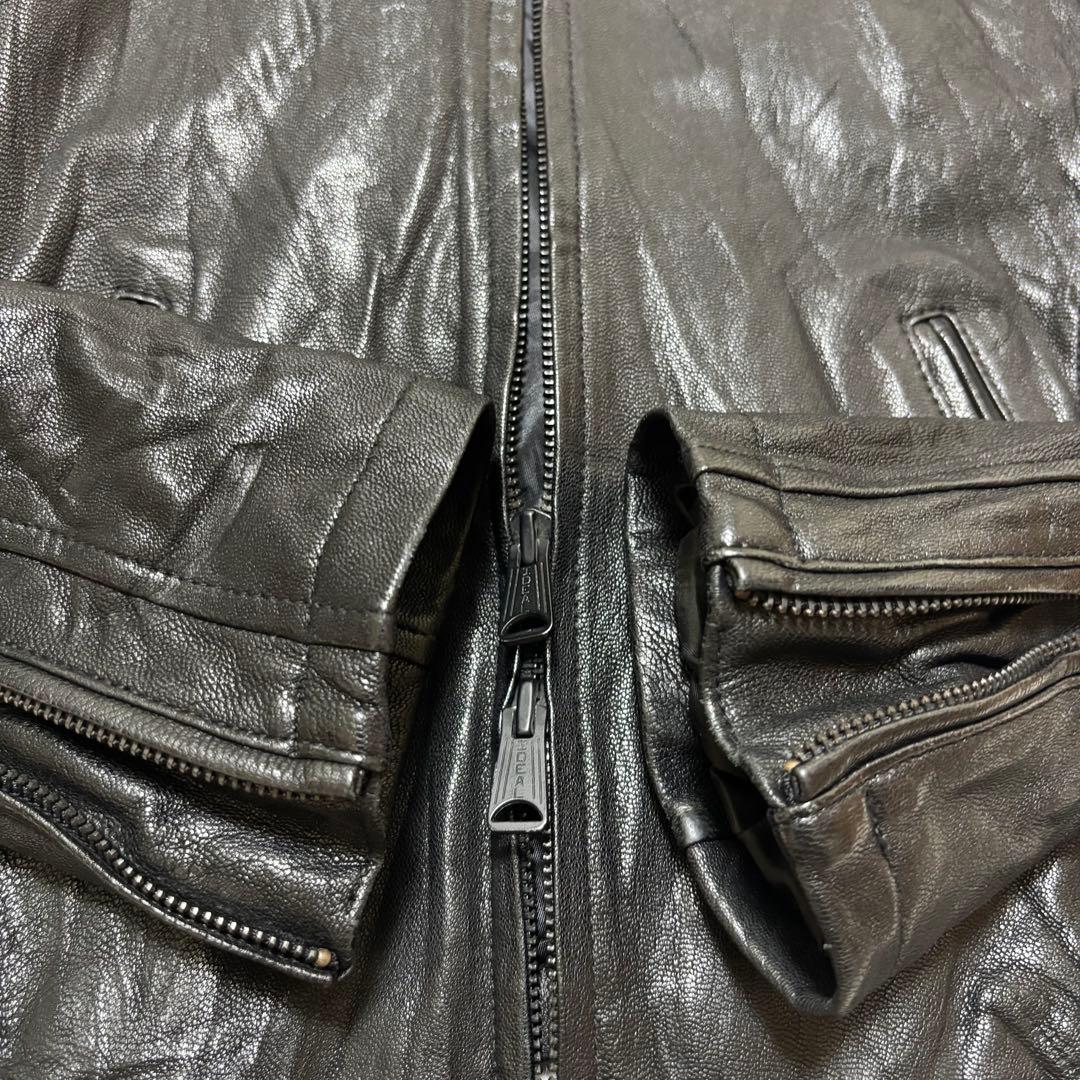 BUFFALOBOBS シングルレザーライダースジャケット　シワ加工　やぎ革