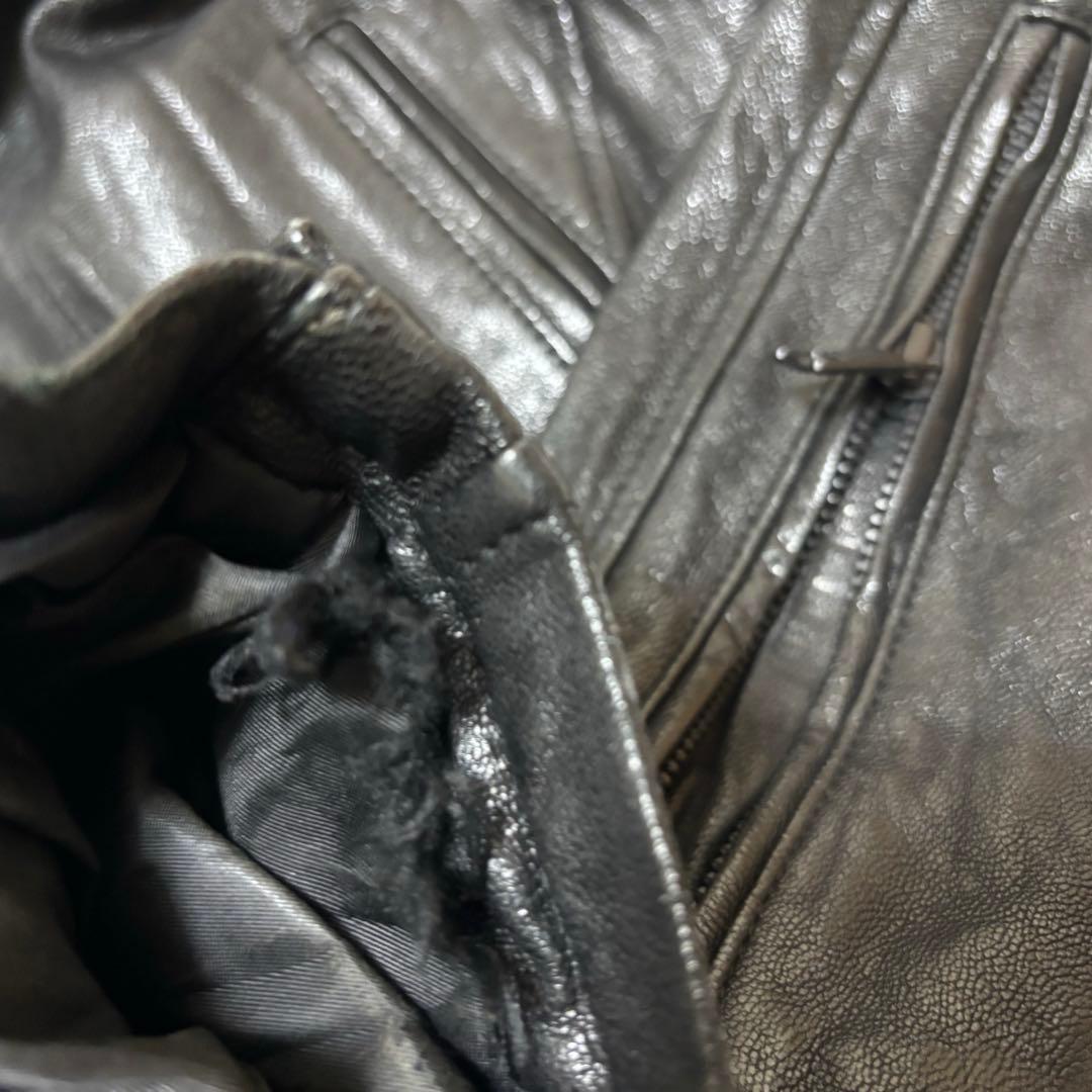 BUFFALOBOBS シングルレザーライダースジャケット　シワ加工　やぎ革