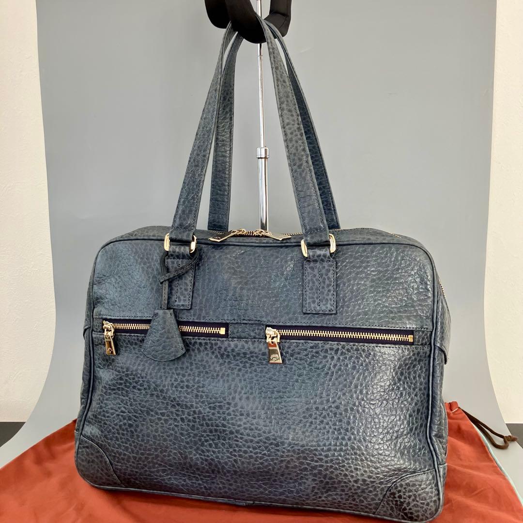 美品 aniary AEL レザーブリーフケース/ビジネスバッグ/紺/迷彩