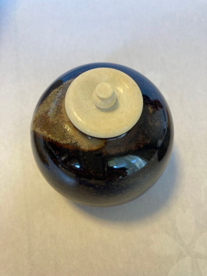 膳所焼茶入れ　茄子　仕覆付き