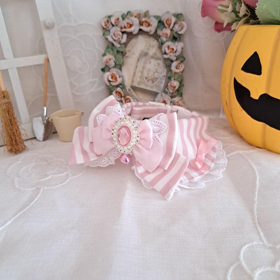ハロウィン、ストライプアリス(ピンク)わんちゃん猫ちゃん用襟付き首輪