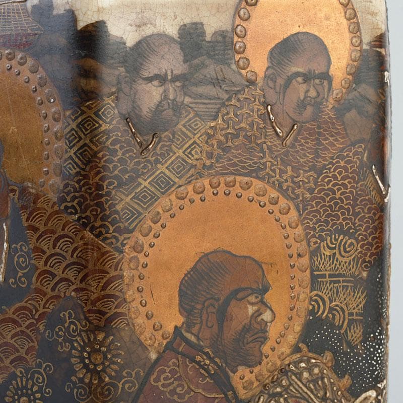 薩摩焼　丸二造　金襴手　羅漢図　花瓶　Z　9602