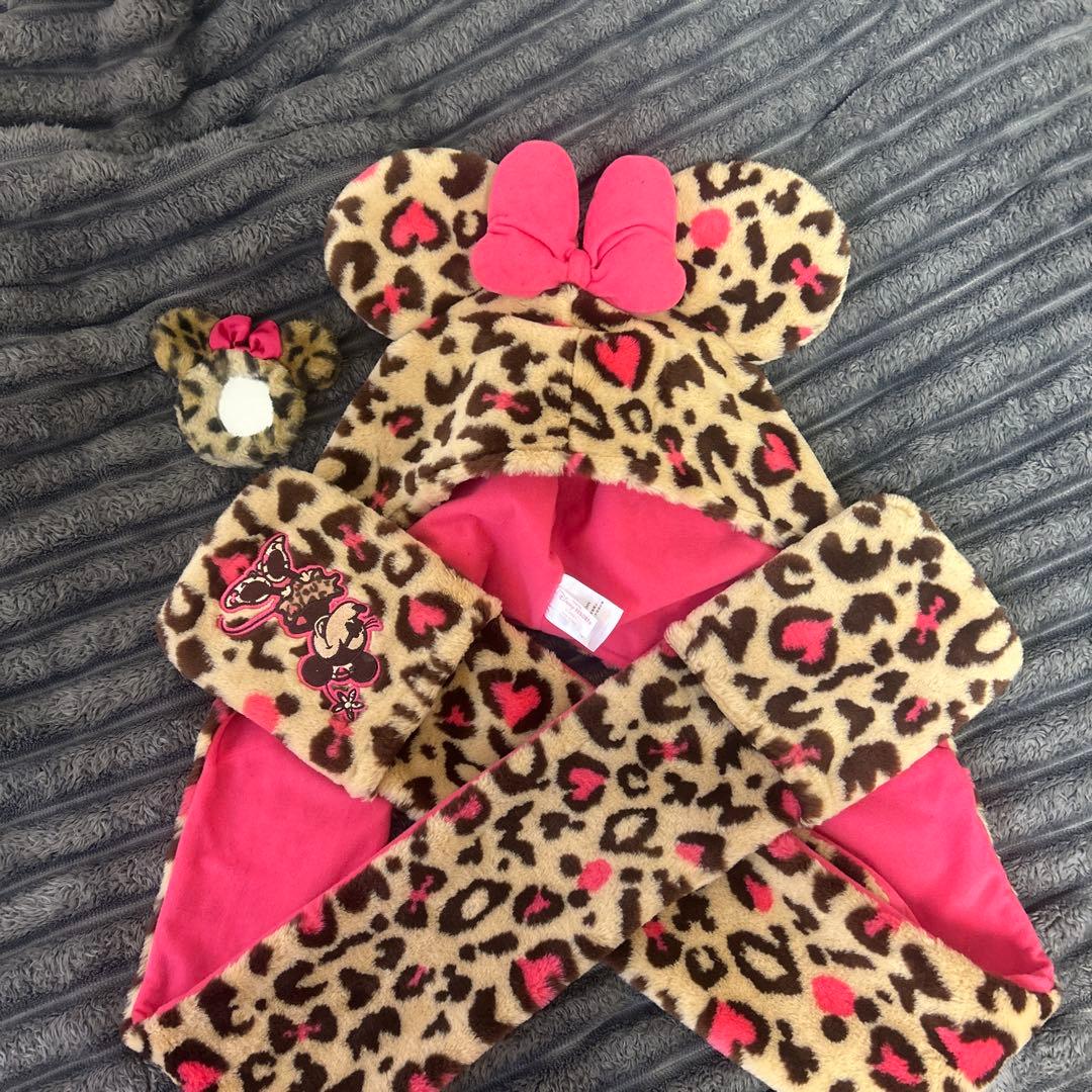 ミニーキャップ ヒョウ柄 マフラーファンキャップ ヒョウ柄