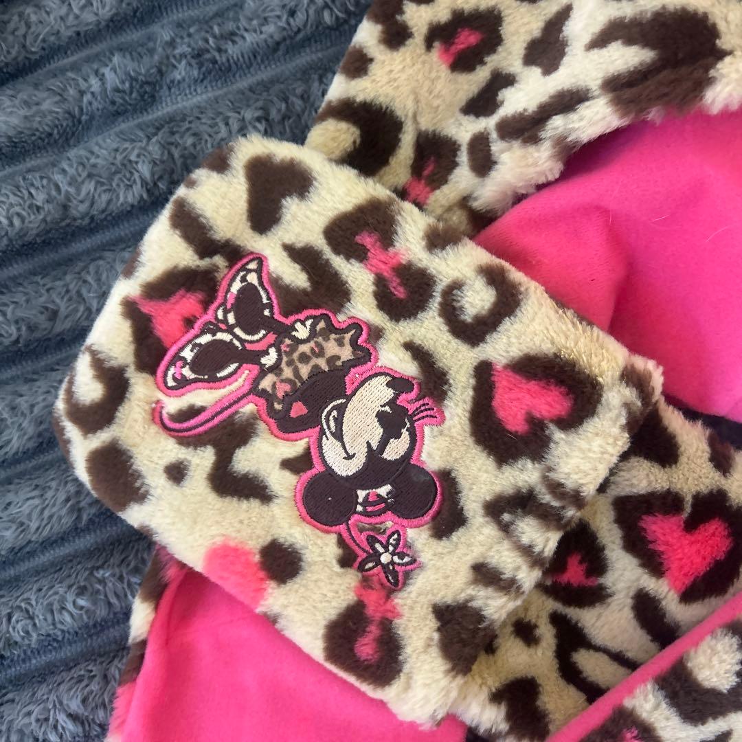 ミニーキャップ ヒョウ柄 マフラーファンキャップ ヒョウ柄