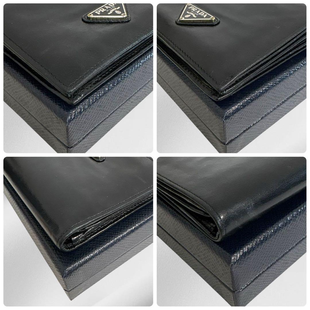美品✨ PRADA プラダ 二つ折り財布 オールレザー ブラック ブラック