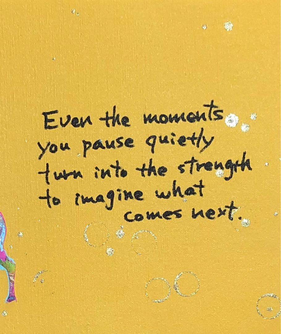 絵画　油絵　原画　一点物　鹿　イエロー　英字　ポップ　アート　プレゼント　F4