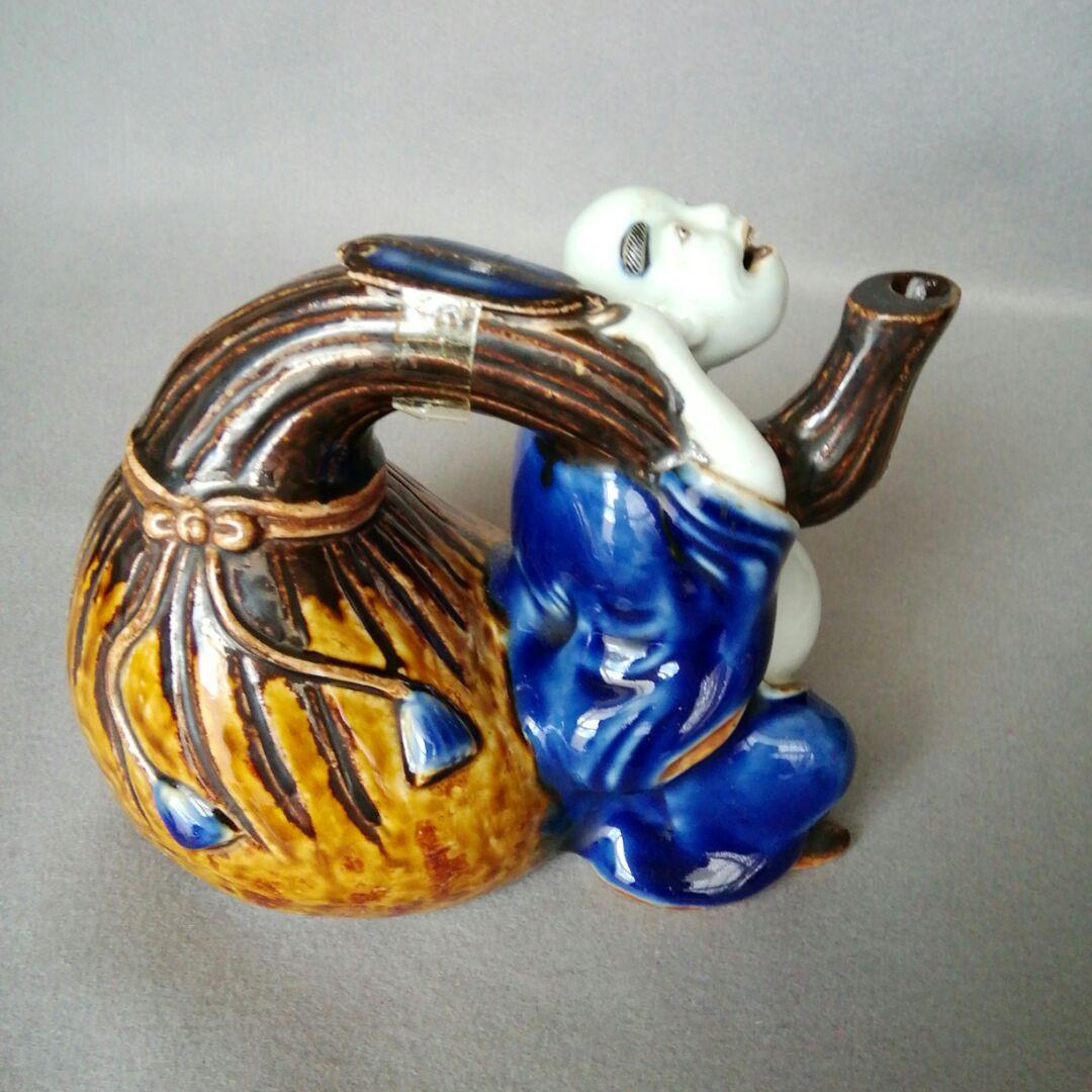 古平戸焼　平戸焼　古平戸酒器　平戸酒器　古平戸焼瑠璃鉄釉布袋酒注　平戸徳利