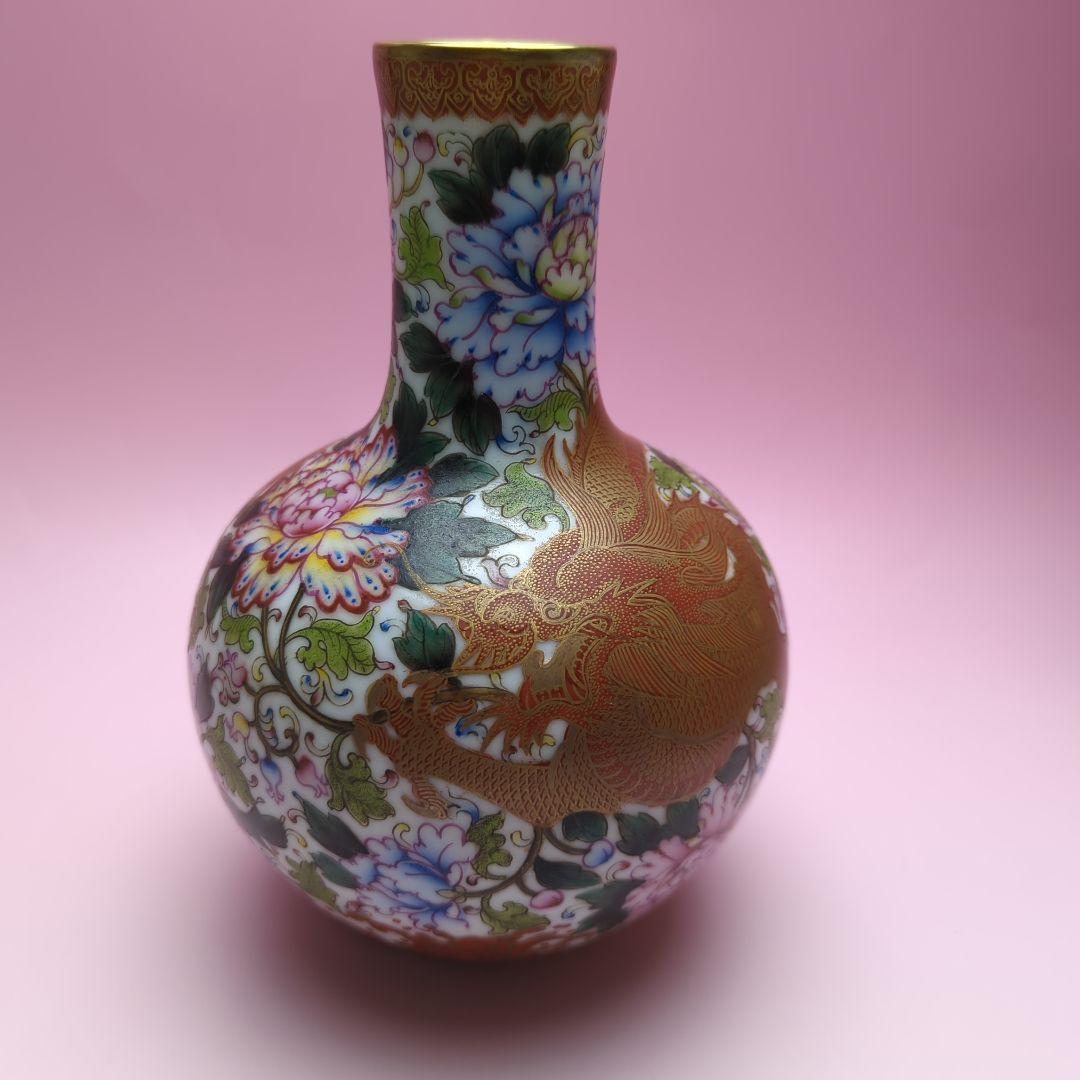 大清乾隆年製 銘 龍模様 花瓶　61230