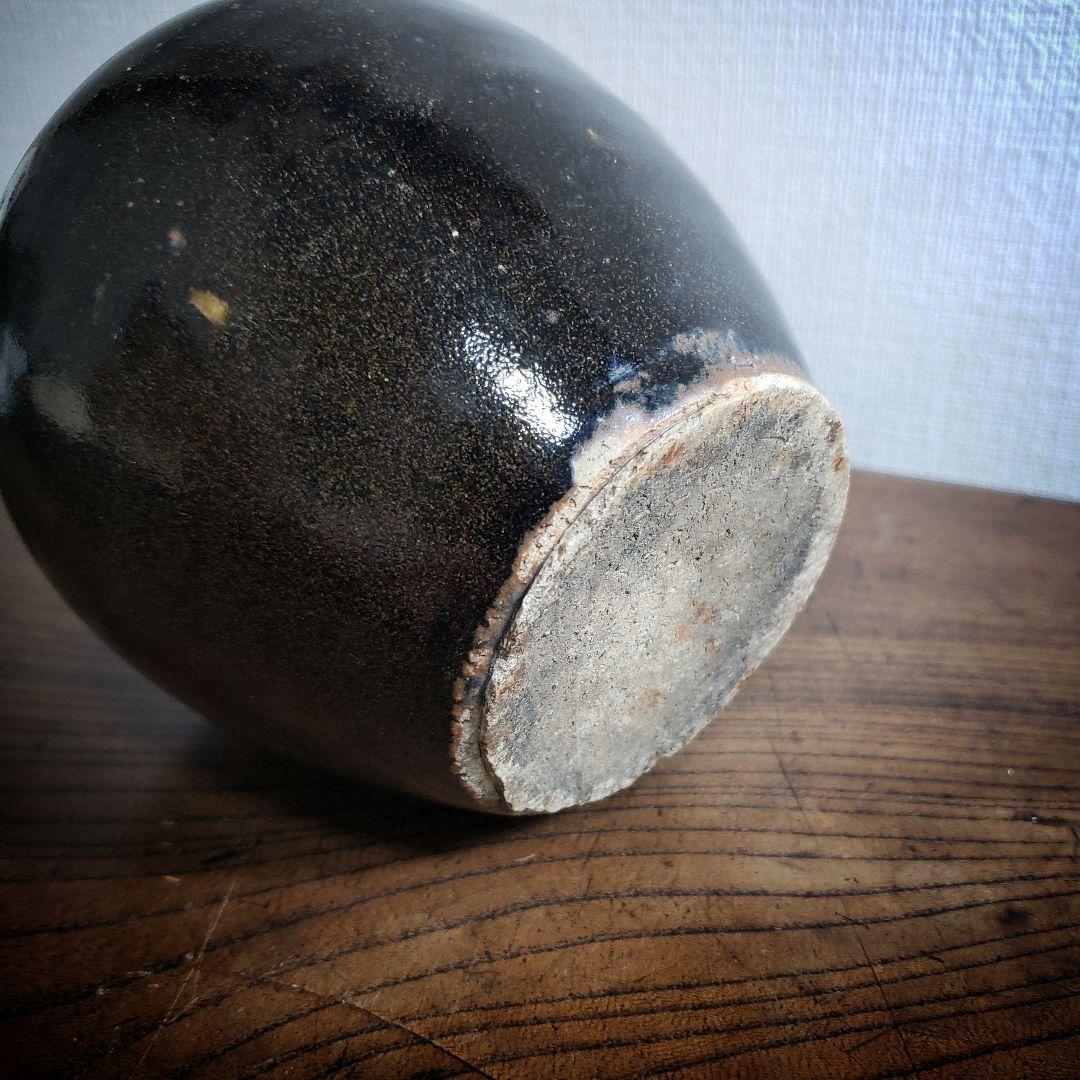 ★花器　壺　黒釉　花瓶　水壺　明治　大正