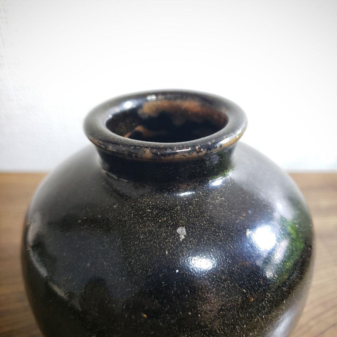 ★花器　壺　黒釉　花瓶　水壺　明治　大正