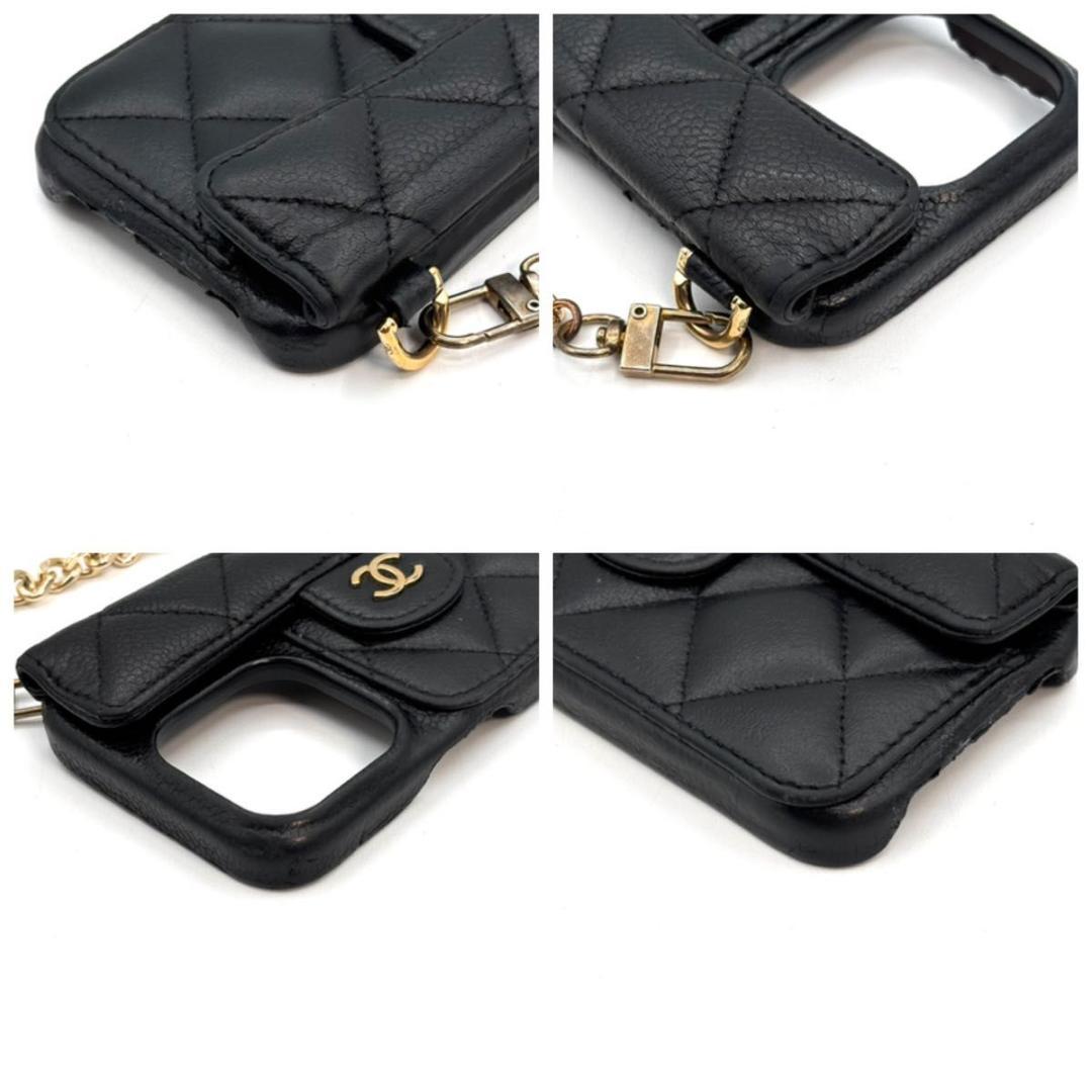 美品 シャネル iPhone14Proスマホケースキャビアスキン マトラッセ