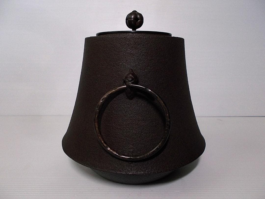 良品 茶道具 釜師:金森紹栄 富士釜 茶釜 釜環 唐銅蓋