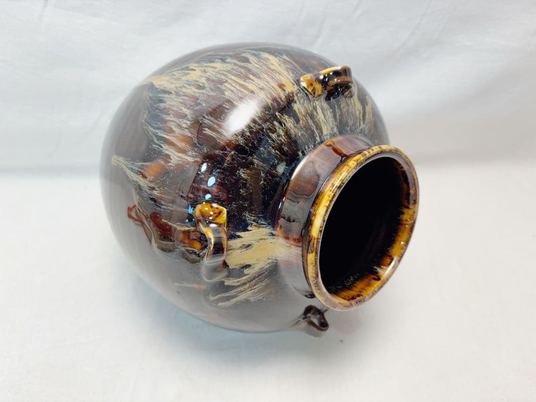 ほぼ未使用 茶道具 洛東 桶谷定一作 天目 茶壺 飾壺 陶印 口切茶事 共箱