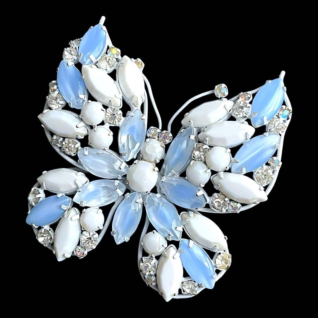 レアストーン☆Regency☆ミルクガラス＆ギブレガラス☆バタフライブローチ