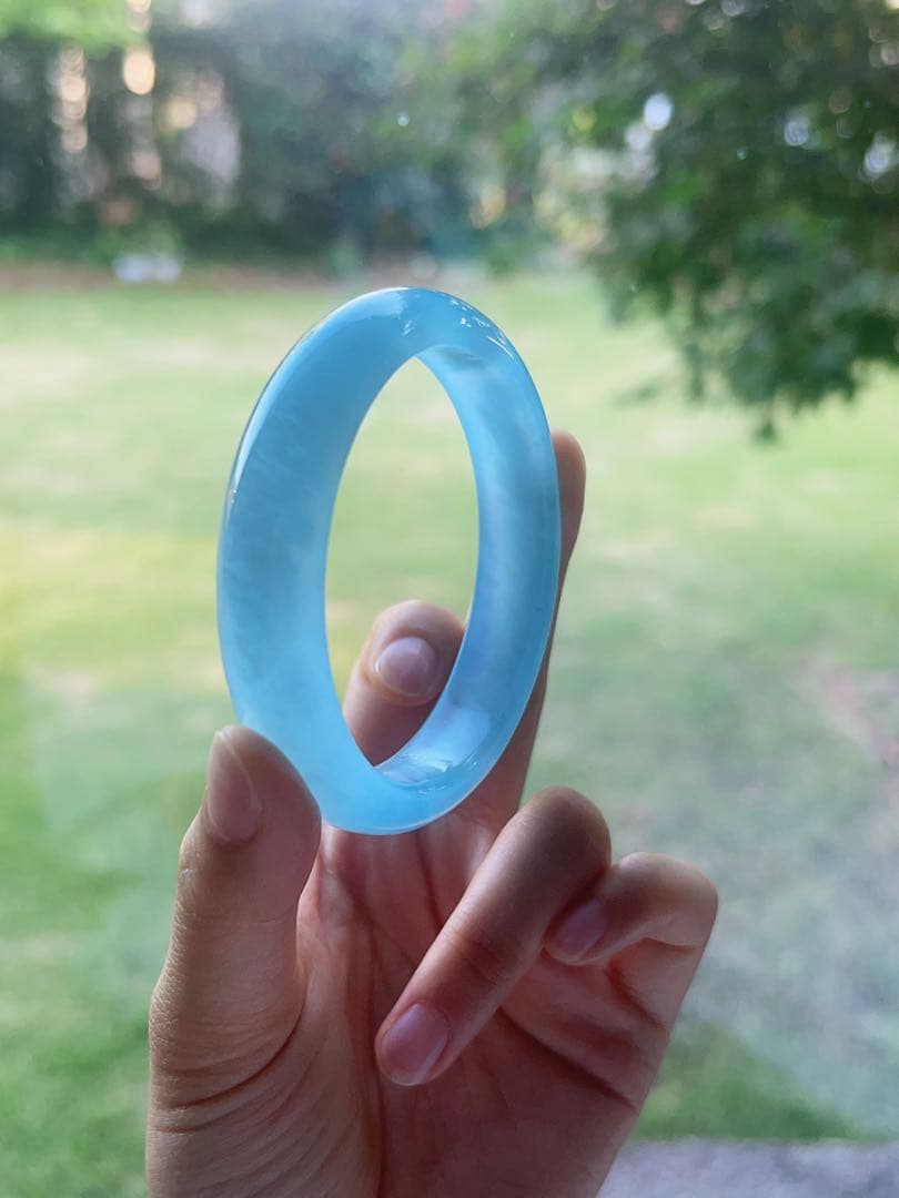 天然石　ブルー　アクアマリン 海藍宝 バングル 内径60.3 透明度が高い