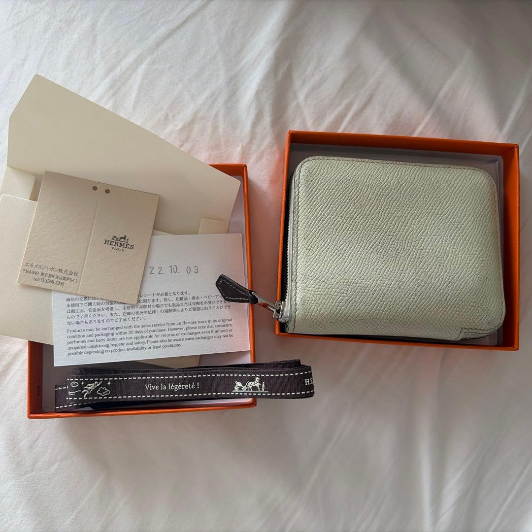 エルメス　シルクインコンパクト　ライトグリーン レザー ケース