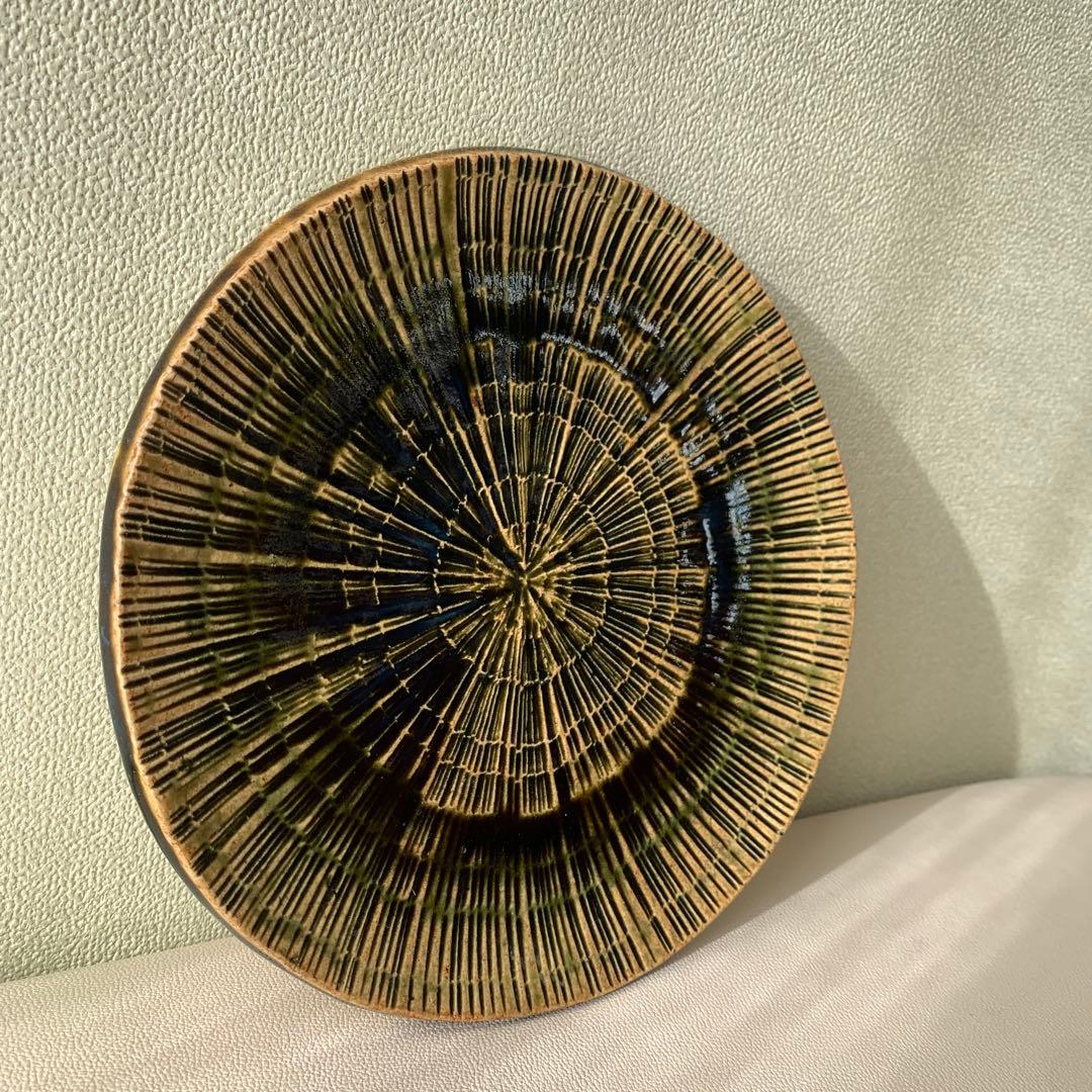 加藤重高作　織部刻文　皿