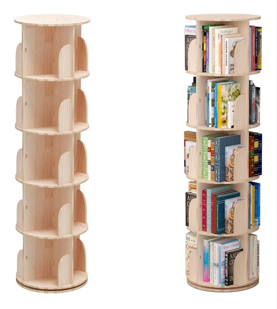 【値下げ】無垢材回転式本棚 360°回転本棚大容量省スペース収納ラック160cm