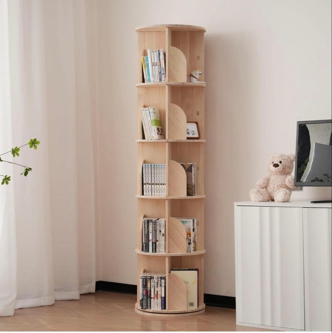 【値下げ】無垢材回転式本棚 360°回転本棚大容量省スペース収納ラック160cm