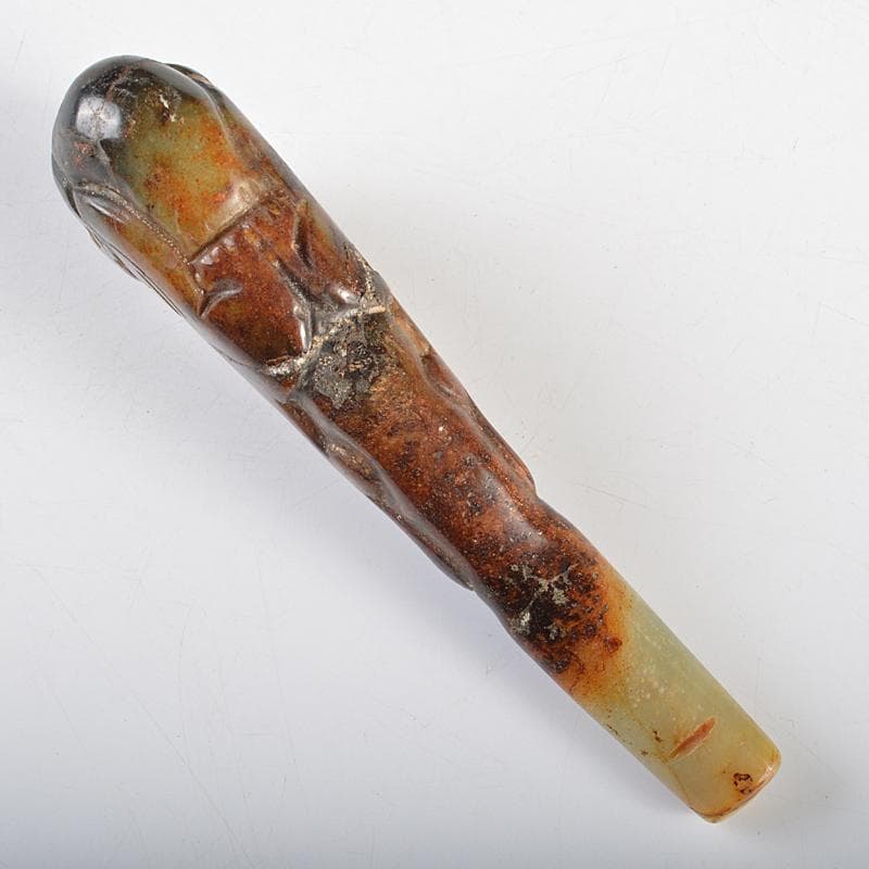 中国　玉石彫刻　神獣刻　パイプ　煙管　喫煙具　V　R5837