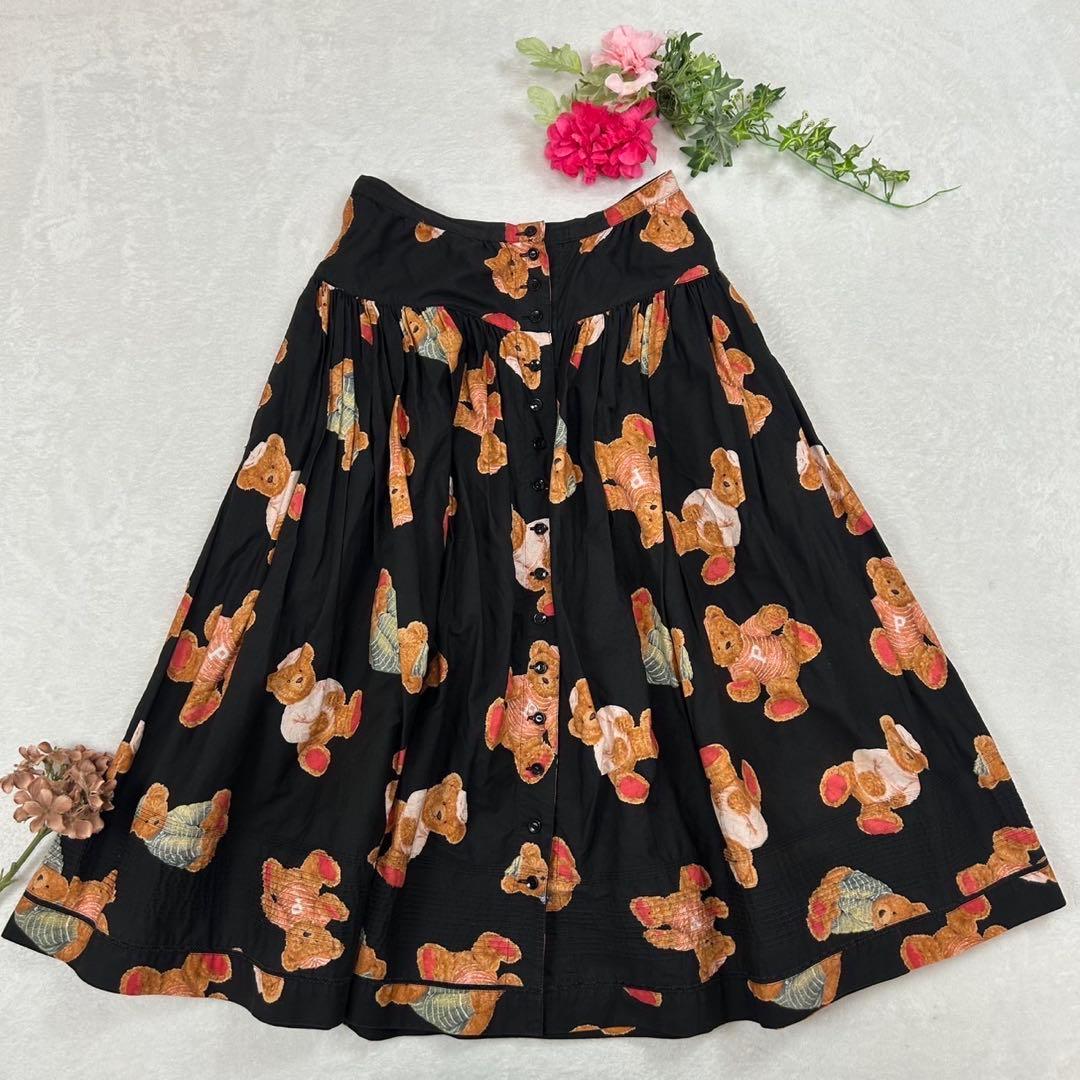 I768 美品 F ピンクハウス ひざ丈スカート ブラック レディース