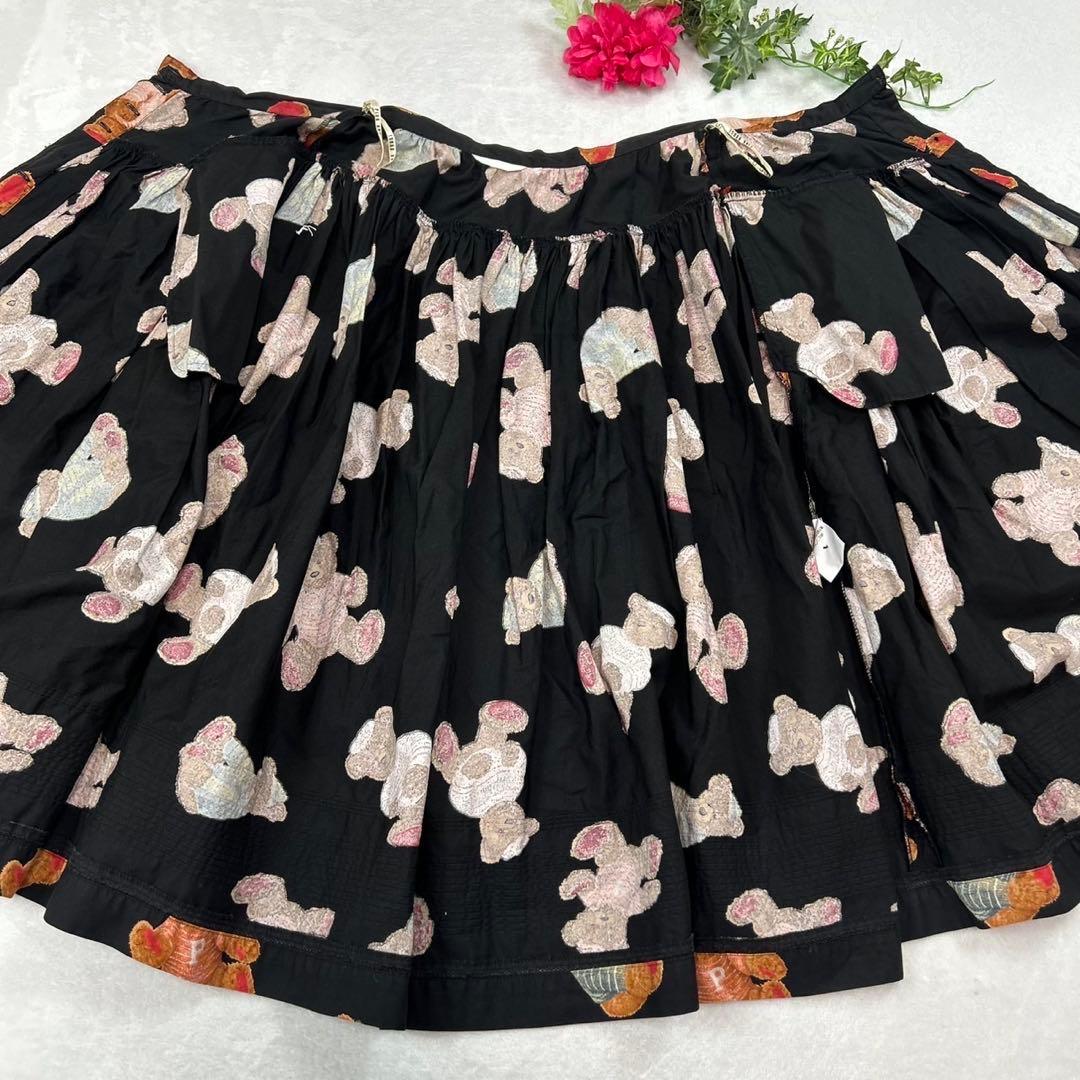 I768 美品 F ピンクハウス ひざ丈スカート ブラック レディース