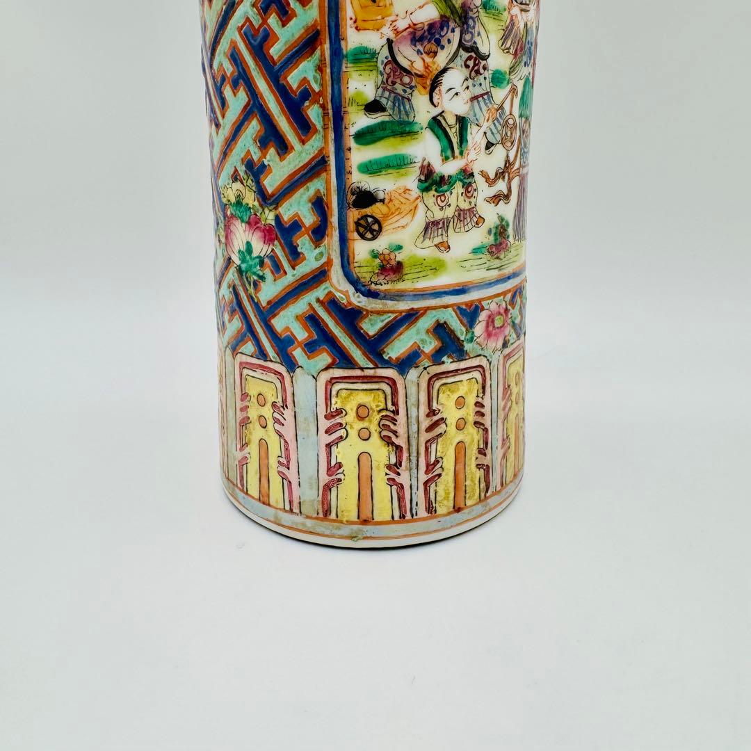 【中国　大清嘉慶年製　粉彩唐美人図象耳花瓶】骨董　アンティーク　時代箱