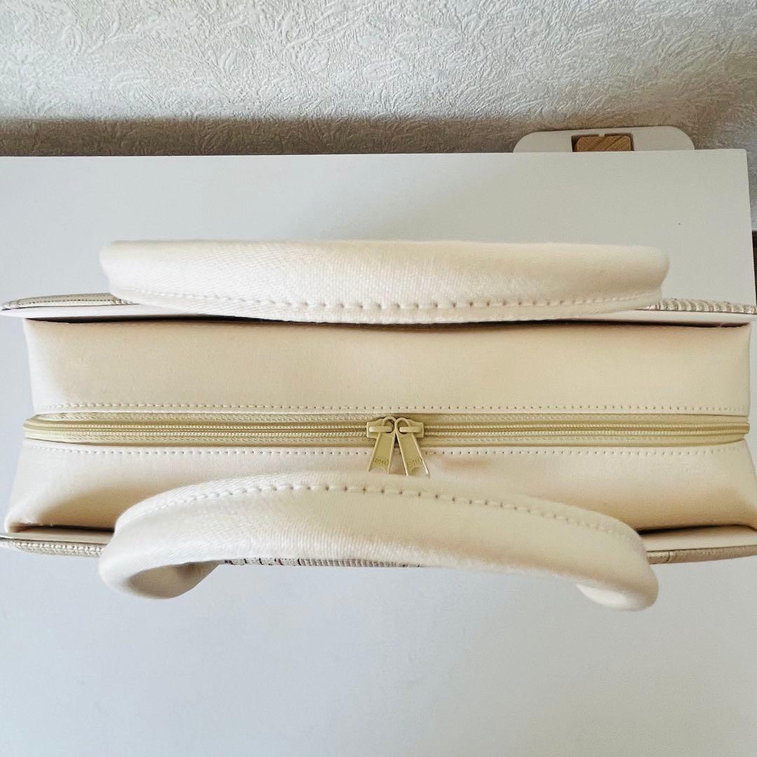 【セール✨】利休バッグ　和装バッグ　アイボリー　チェック柄　底鋲　総柄　春夏秋