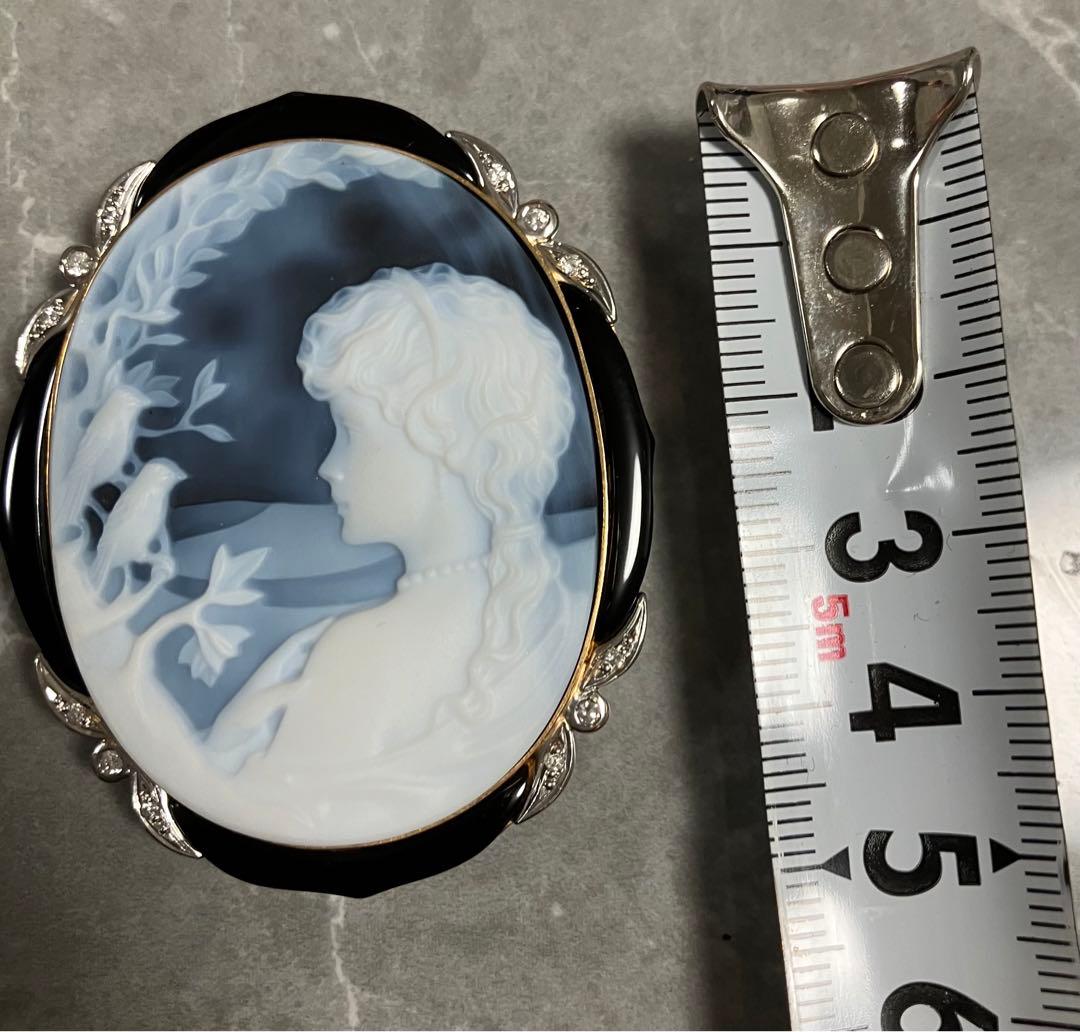 【美品】k18枠　ダイヤ12石　0.19ct ストーンカメオ　オニキス