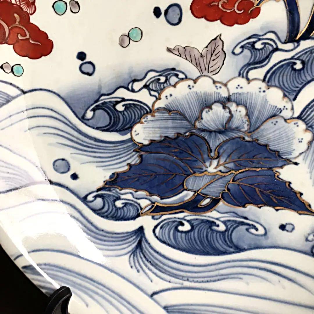 古伊万里大皿　飾り皿　時代物古伊万里染付　二重角福銘