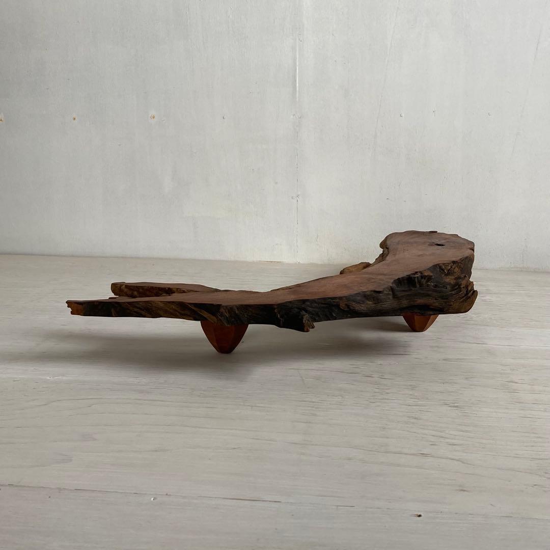 古い木製 展示台 花台 ローテーブル 欅一枚板 耳付き