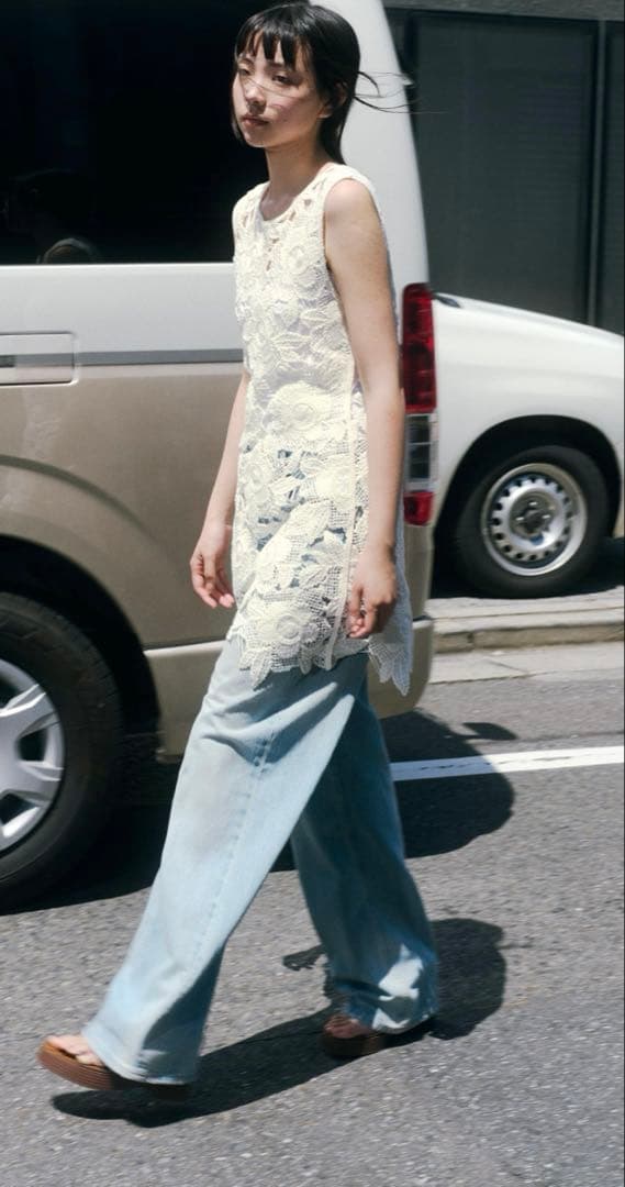 ZARA クロシェ編みフラワーワンピース　s