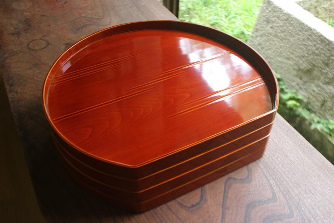 専用！優美な拭き漆の映える春慶塗の半月盆4点（検漆器漆盆茶道具お盆お膳