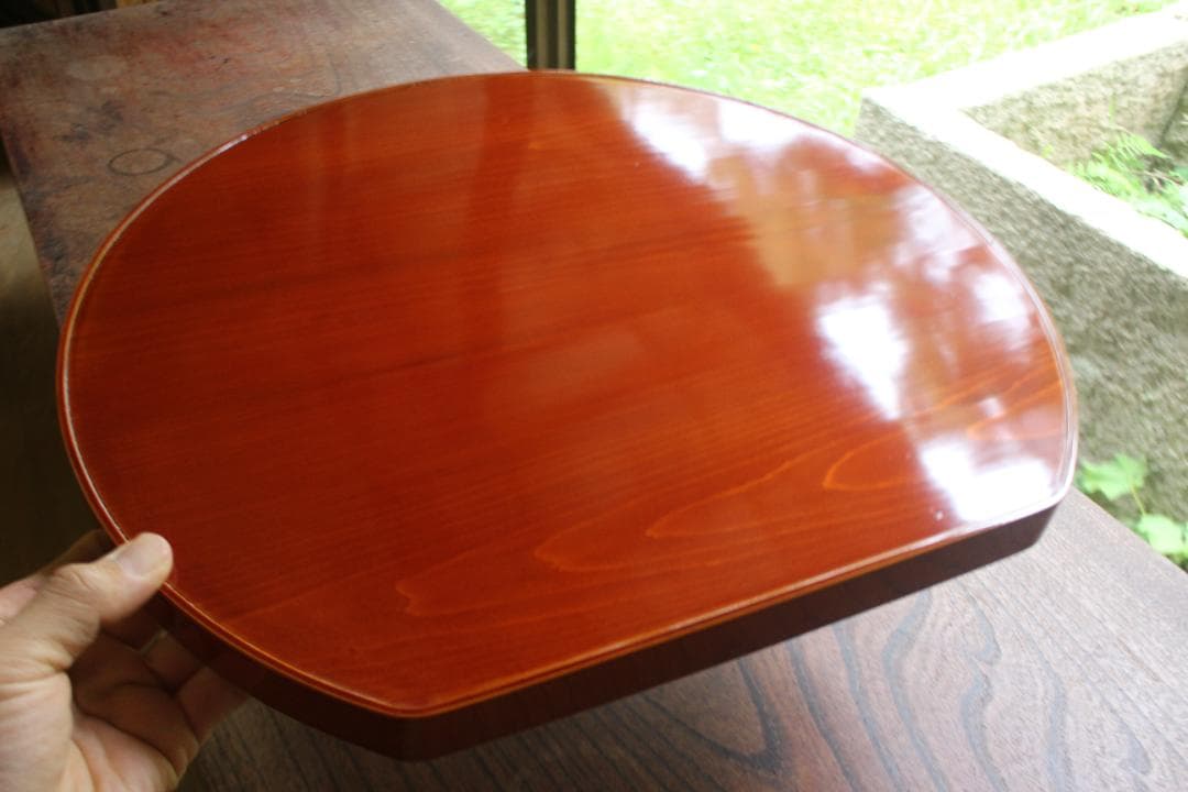 専用！優美な拭き漆の映える春慶塗の半月盆4点（検漆器漆盆茶道具お盆お膳