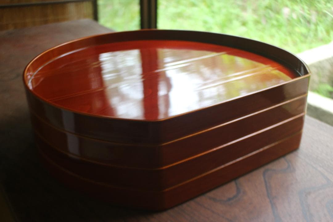 専用！優美な拭き漆の映える春慶塗の半月盆4点（検漆器漆盆茶道具お盆お膳