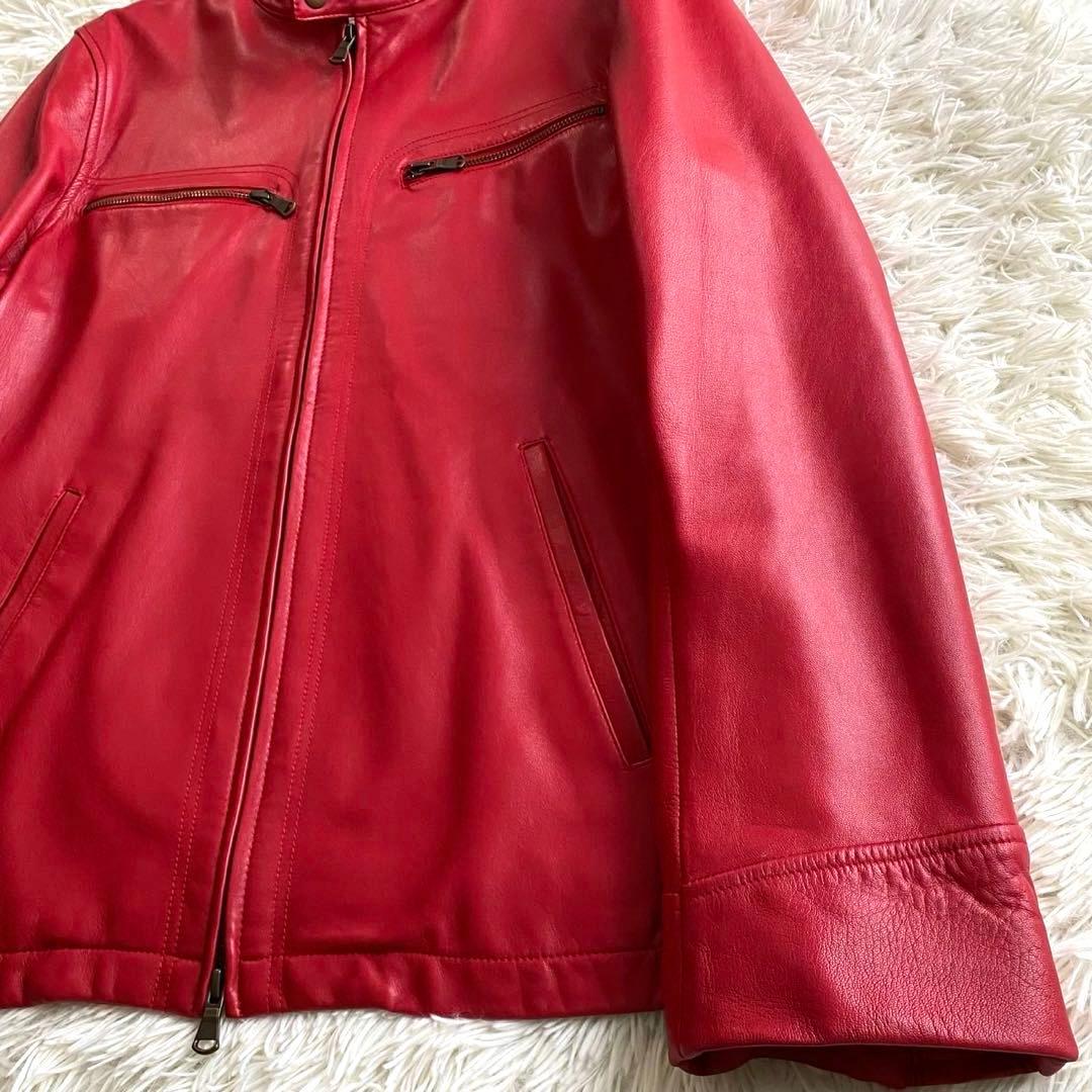 【未使用級✨】daboro シングルライダース レザージャケット 羊革 赤 XL