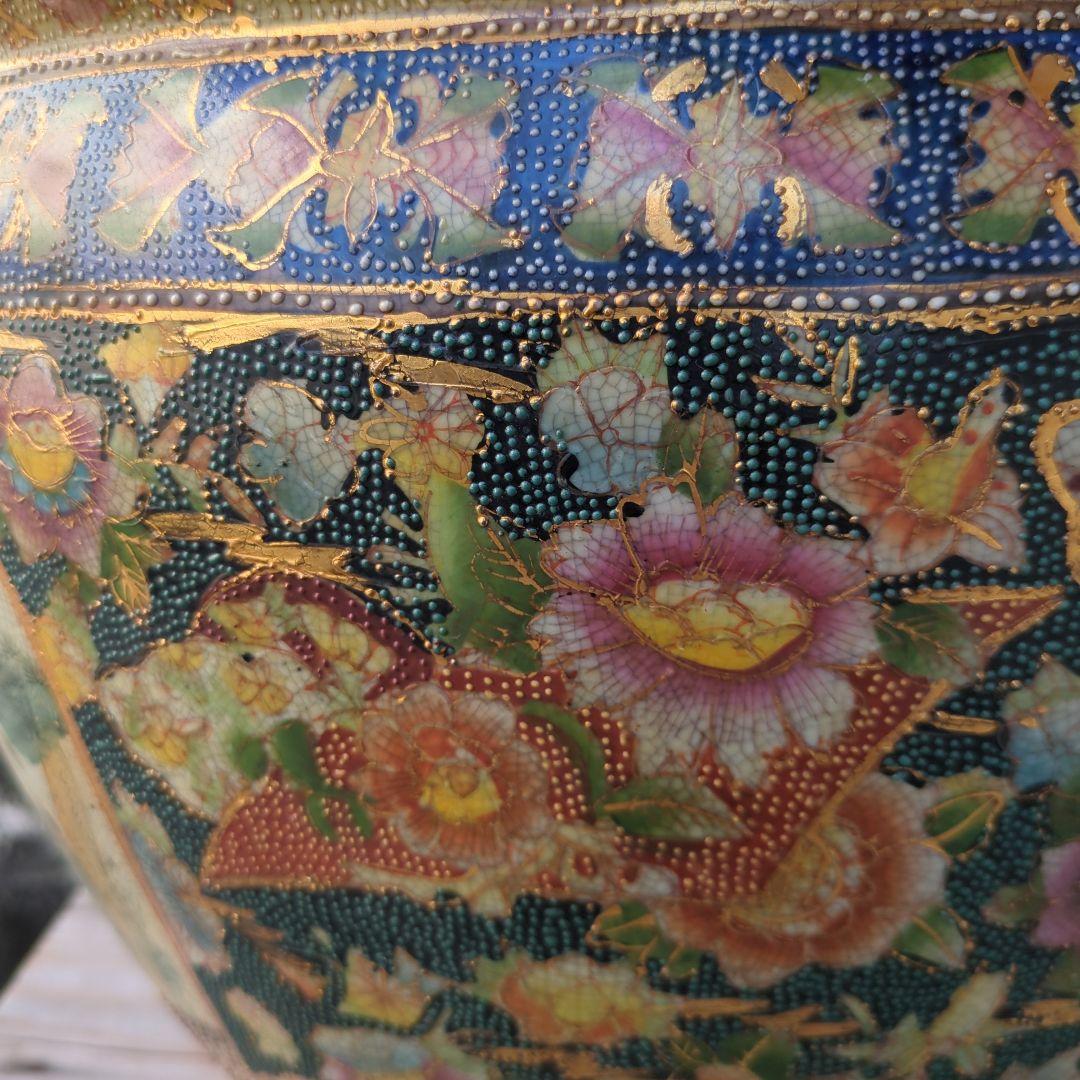 骨董 睡蓮鉢 水鉢 金魚 めだか 色絵 鉢 鉢カバー テーブル アンティーク