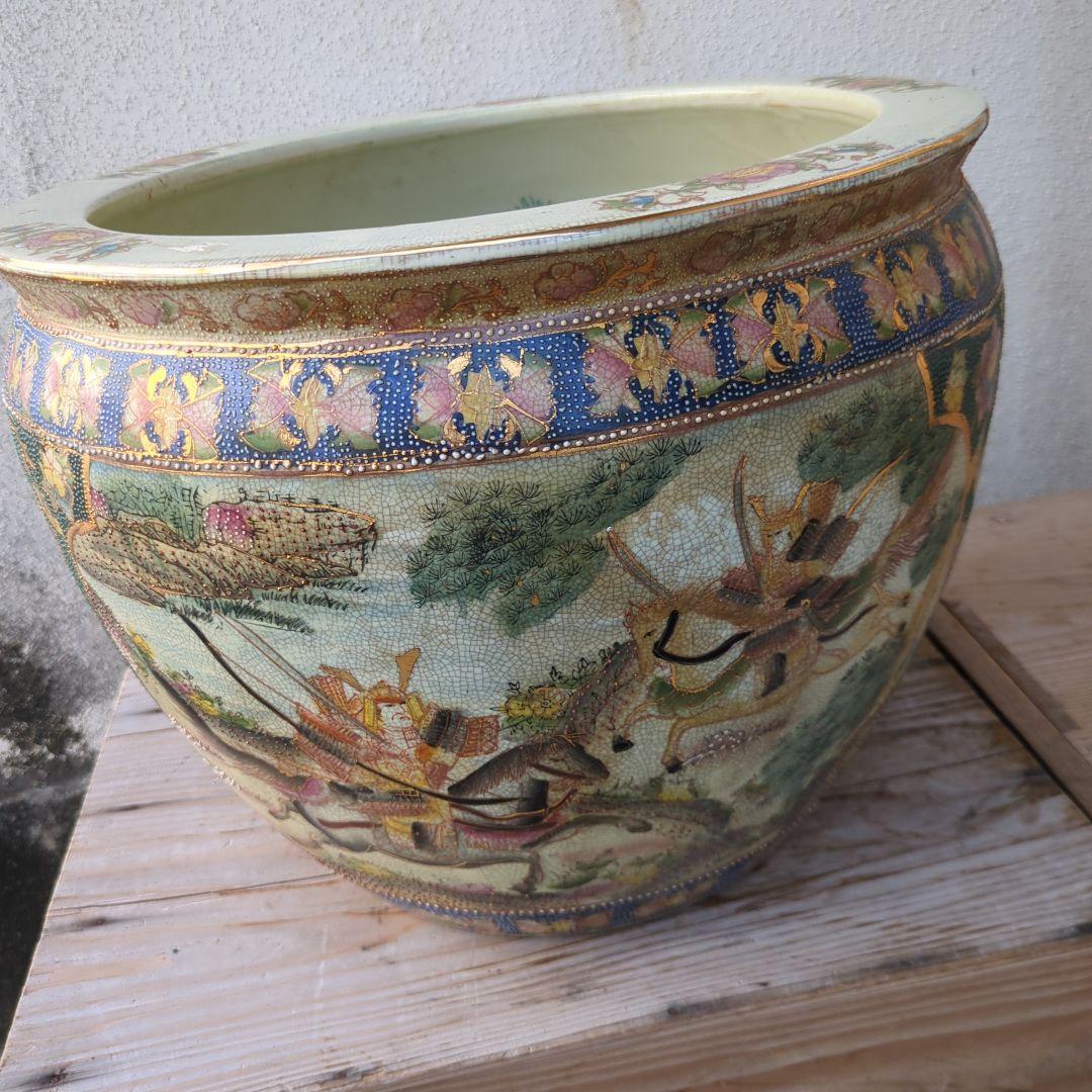 骨董 睡蓮鉢 水鉢 金魚 めだか 色絵 鉢 鉢カバー テーブル アンティーク