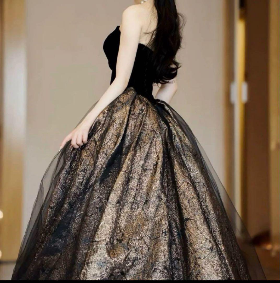 イブニングドレス　ゴージャス　プリンセス ブラック　演奏会　結婚式　S XS