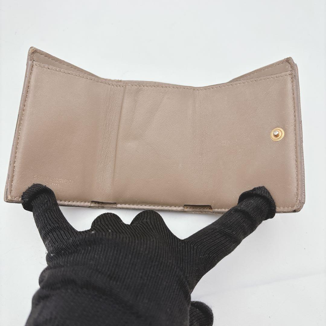 YSL イヴサンローラン レザー 三つ折り財布 ベージュ