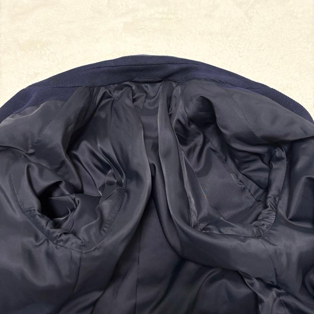 リングヂャケット ヘリンボーン ロング丈 ダブルチェスターコート L ネイビー