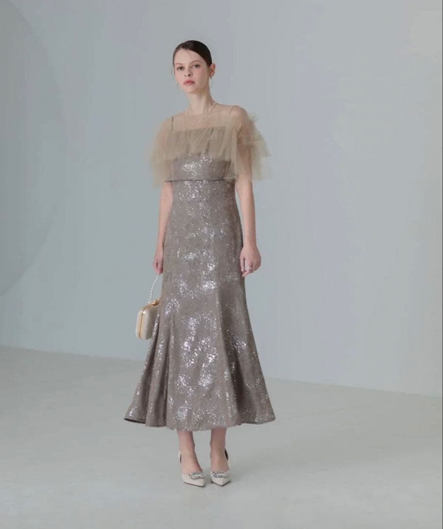 チュールフリルボレロペイントマーメイドワンピースドレス