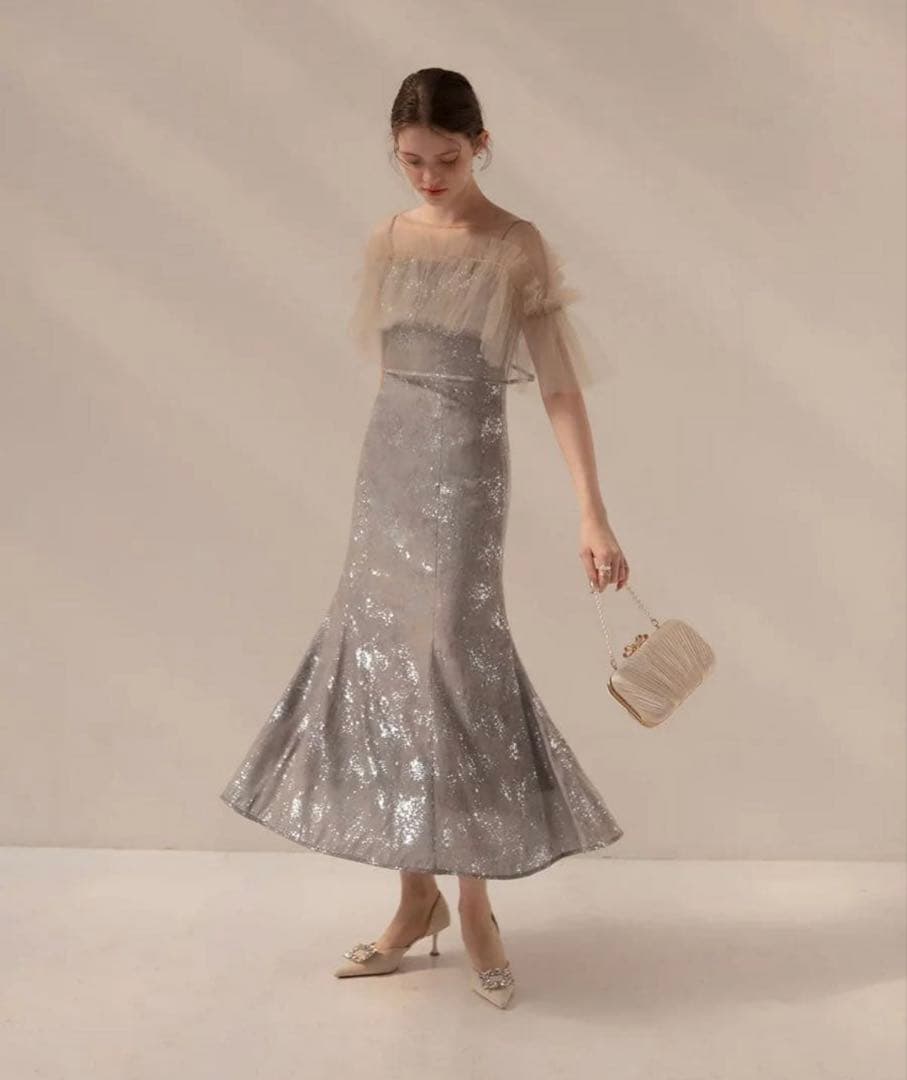 チュールフリルボレロペイントマーメイドワンピースドレス