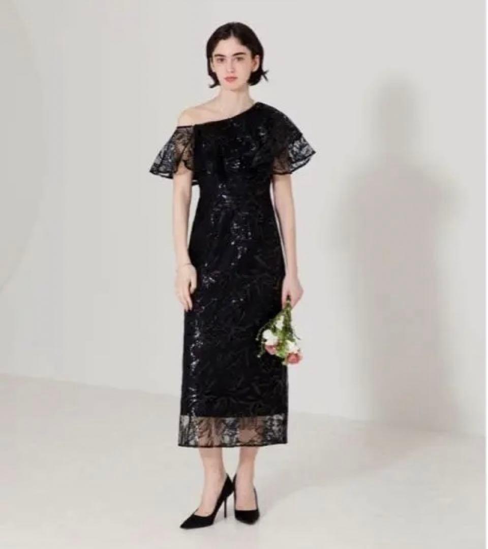 leja オフショルダー ブラック パーティードレス