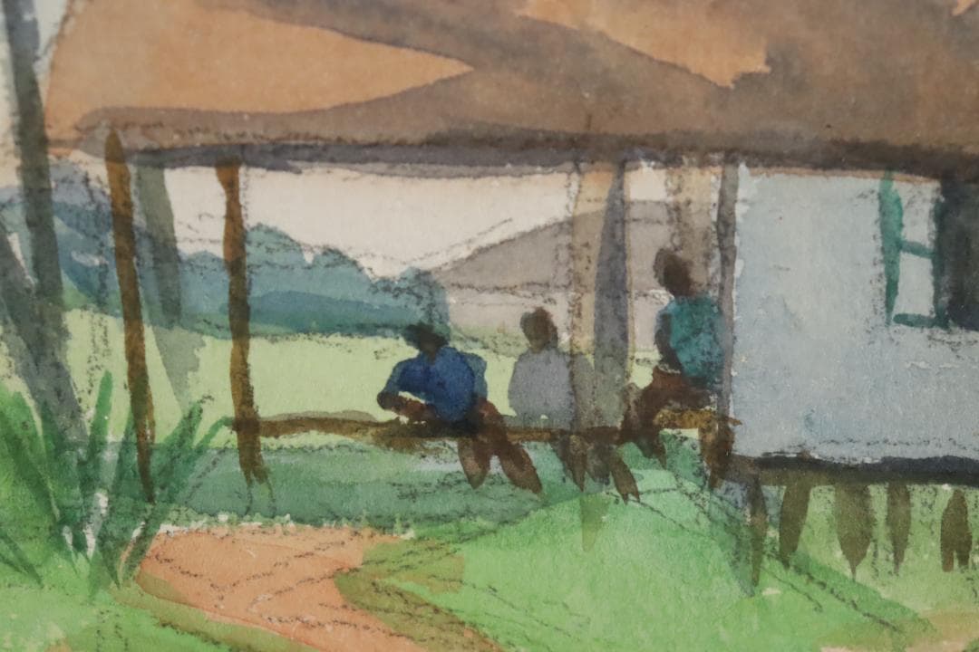 真作保証 石井柏亭 風景画 水彩5号 額装 タトウ箱付 ギャラリーなかつみ取扱