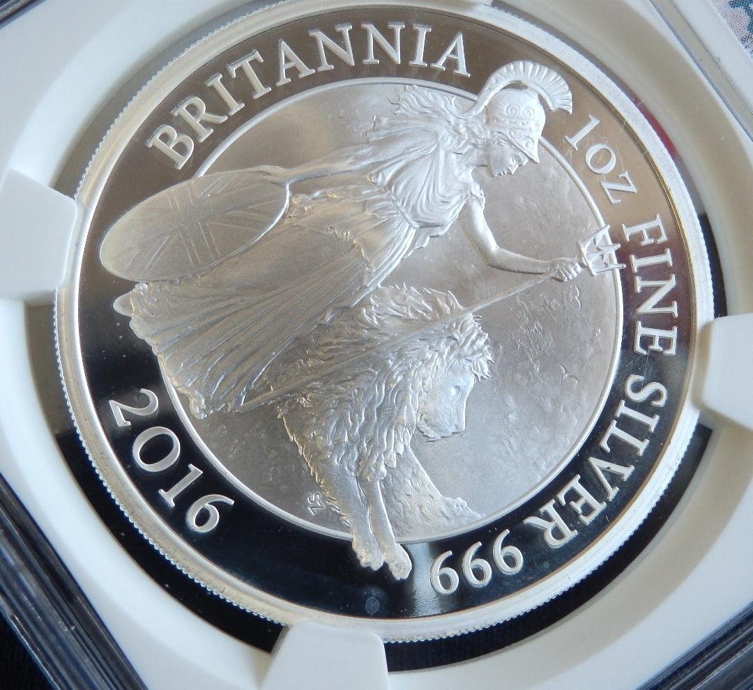 英2016年ブリタニアとライオン/ 2ポンド１oz銀貨(単年発行）◆PF69UC