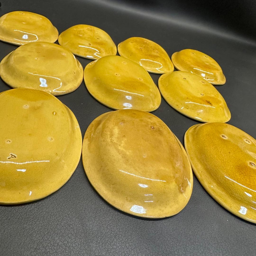 ♡Eb右1017 淡路島 珉平焼き 陶器 龍 楕円形 豆皿 菓子皿 イエロー