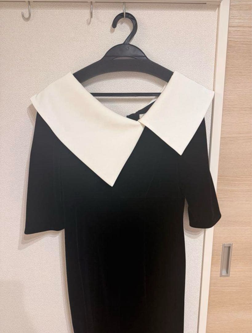 【LEJA】アシンメトリービッグカラーベロアマーメイドワンピースドレス Mサイズ