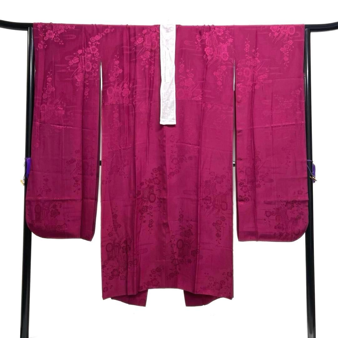 振袖襦袢　刺繍　桜花模様　梅花　御所車　着物　052a p