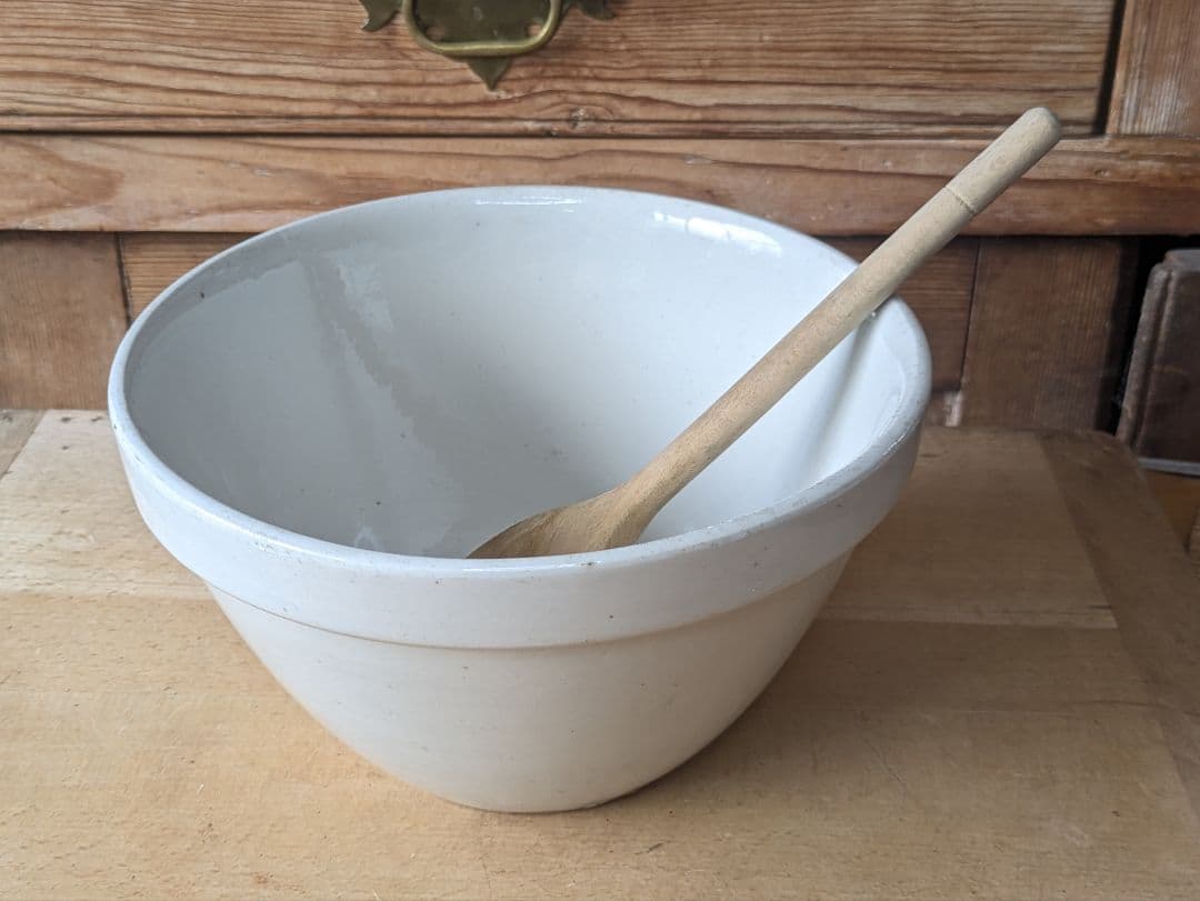 イギリス アンティーク 陶器製 ミキシングボウル 木製スプーン付き